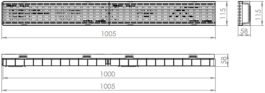 Чертежный вид Gidrolica Light DN100 H96 с пластиковой решеткой B125