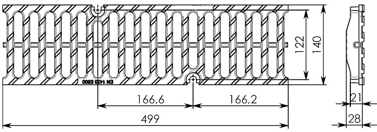 Чугунная водоприемная решетка DN100, кл. E600