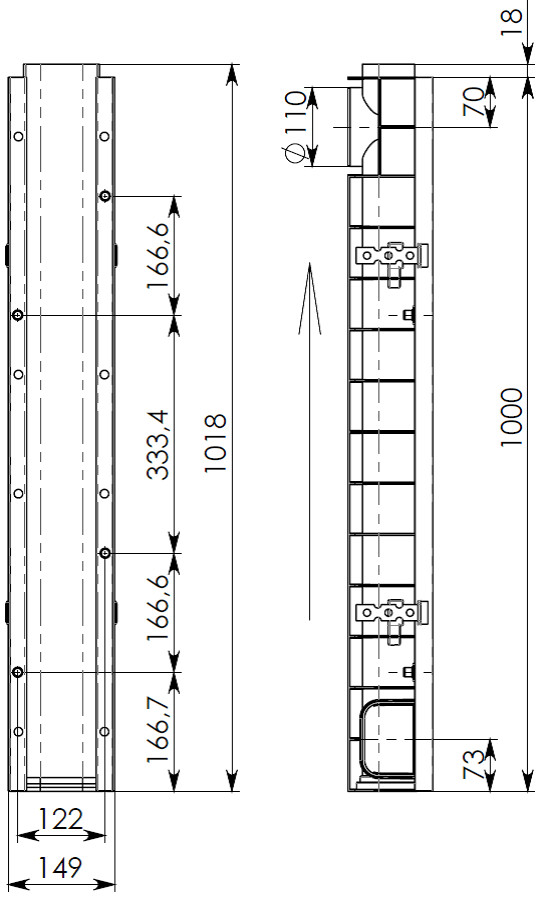 Чертеж лотка DN100 H120 E600