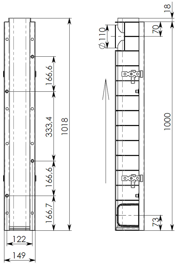 Чертеж лотка DN100 H140 E600