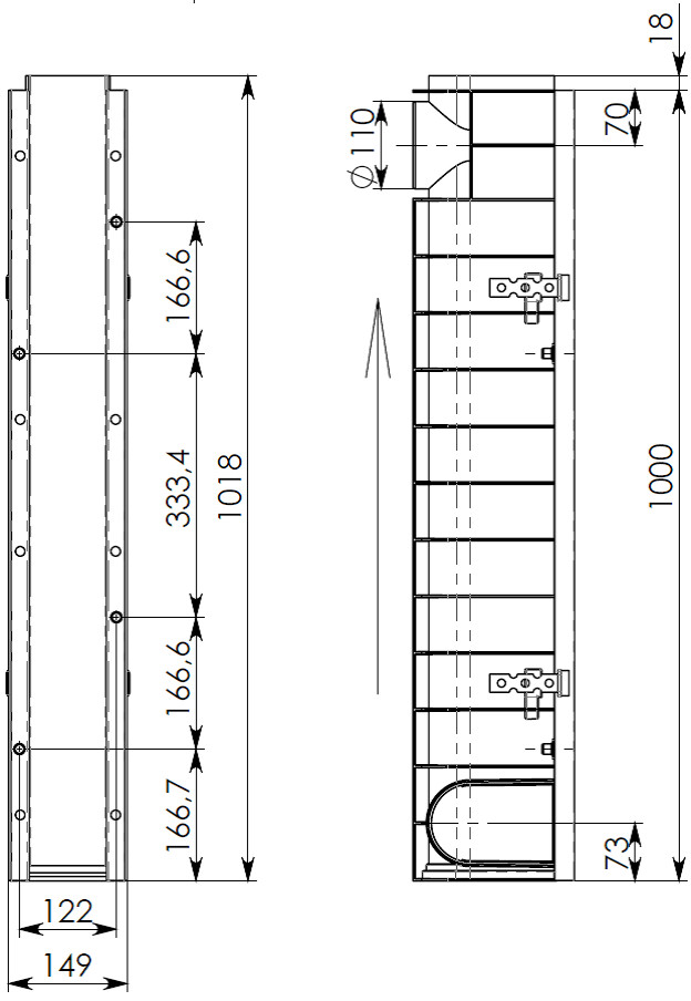 Чертеж лотка DN100 H200 E600